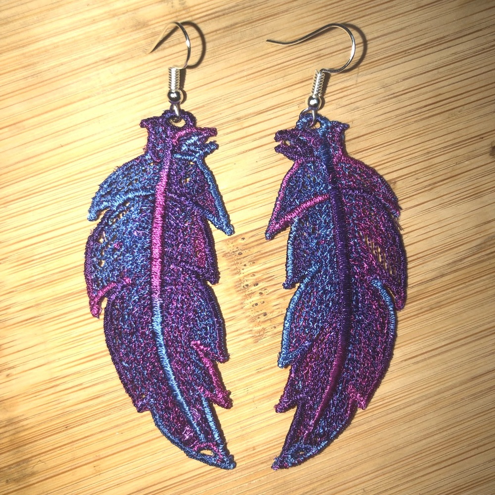 Embroidery Lace Feather Earrings